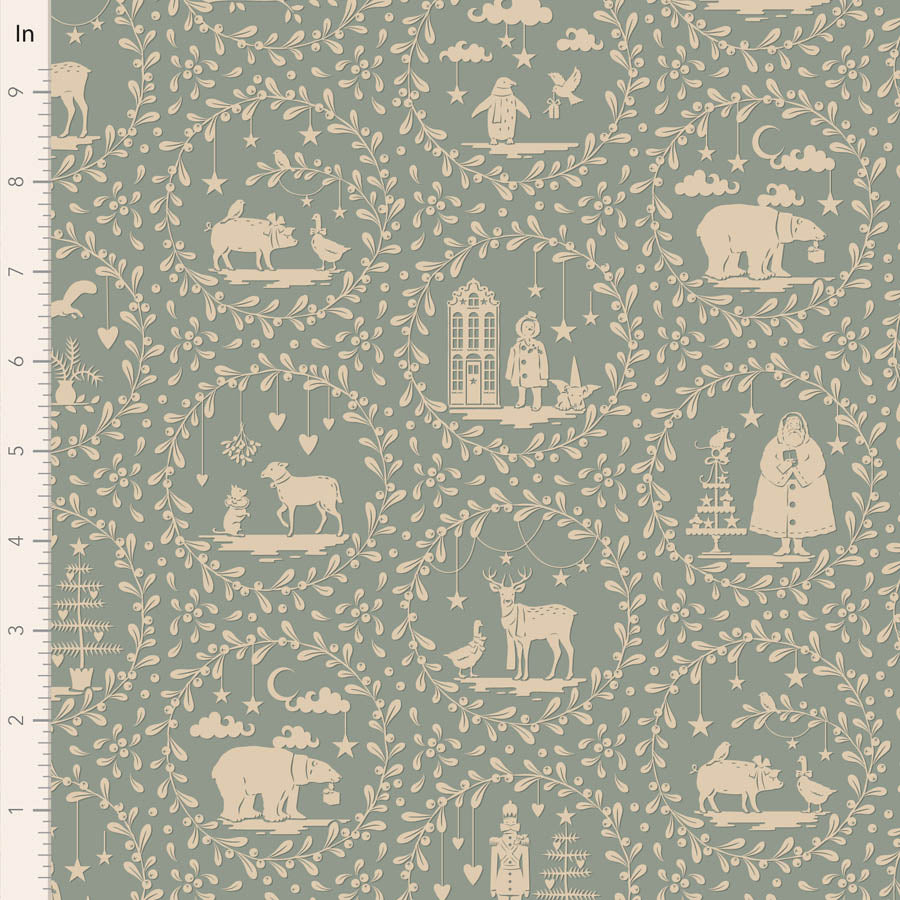 Merry Little Christmas Fat Quarter Bundle - 5 fabrics in Duck Egg, 20 x 22in