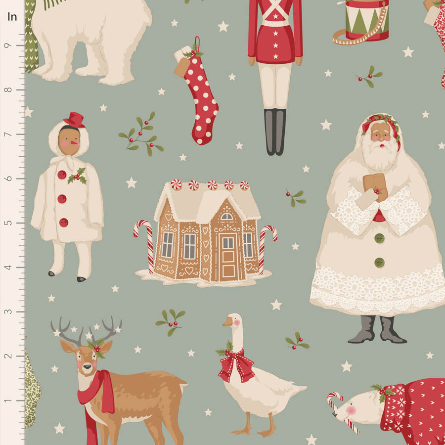 Merry Little Christmas Fat Quarter Bundle - 5 fabrics in Duck Egg, 20 x 22in