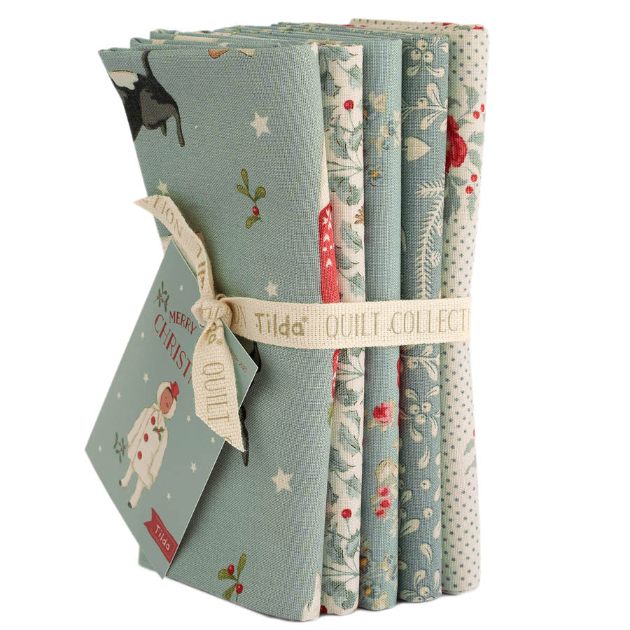 Merry Little Christmas Fat Quarter Bundle - 5 fabrics in Duck Egg, 20 x 22in