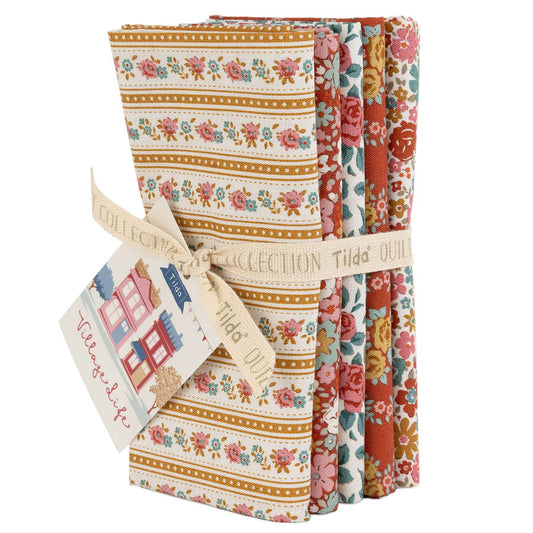 Village Life Fat Quarter Rust/Ochre Bundle - 5 fabrics, 21 x 19in