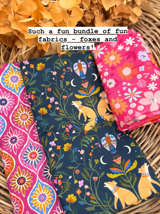 Fabric filled with flowers and foxes
