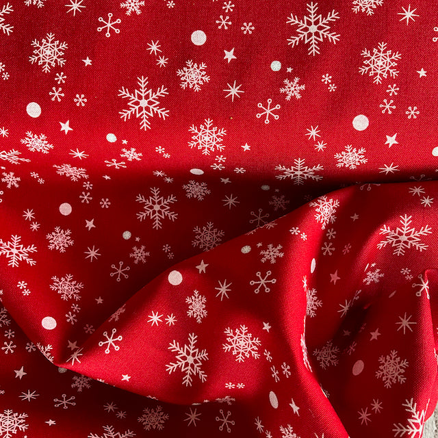 White Snowflakes on Red Scarf - Hello Holidays