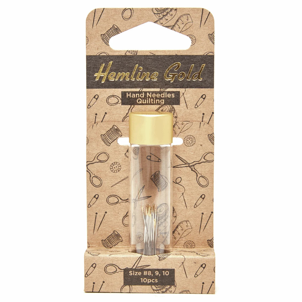 Gold Hand Sewing Needles x 10, Premium: Quilting Sizes 8-10