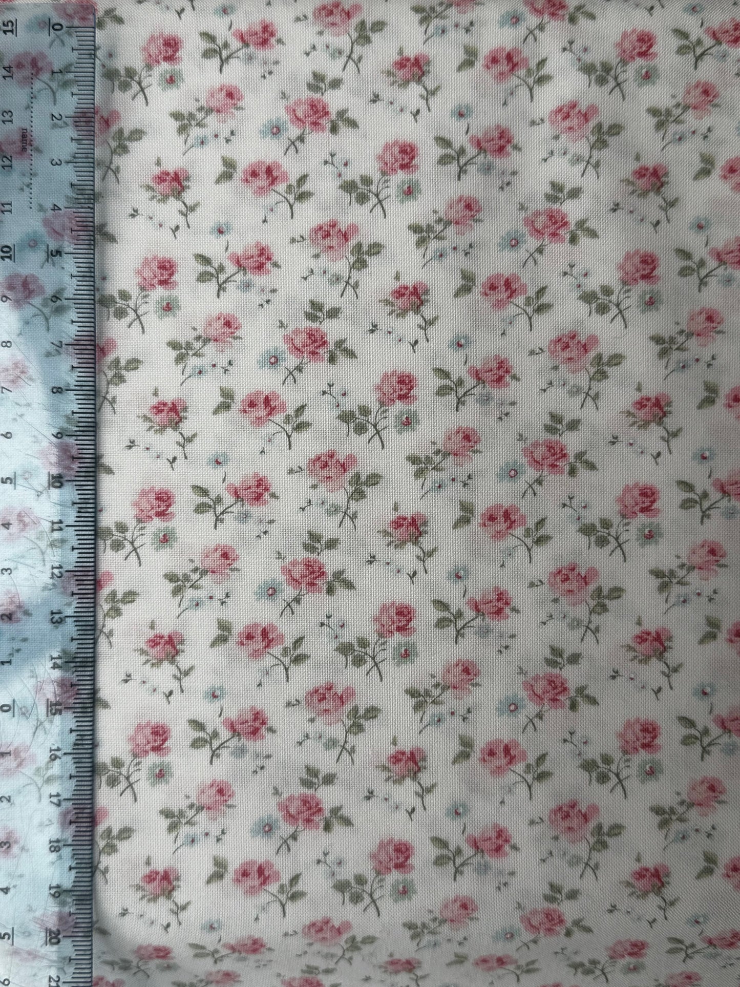 Large Roses and Forget me Nots Linen White - Abide by Brenda Riddle for Moda
