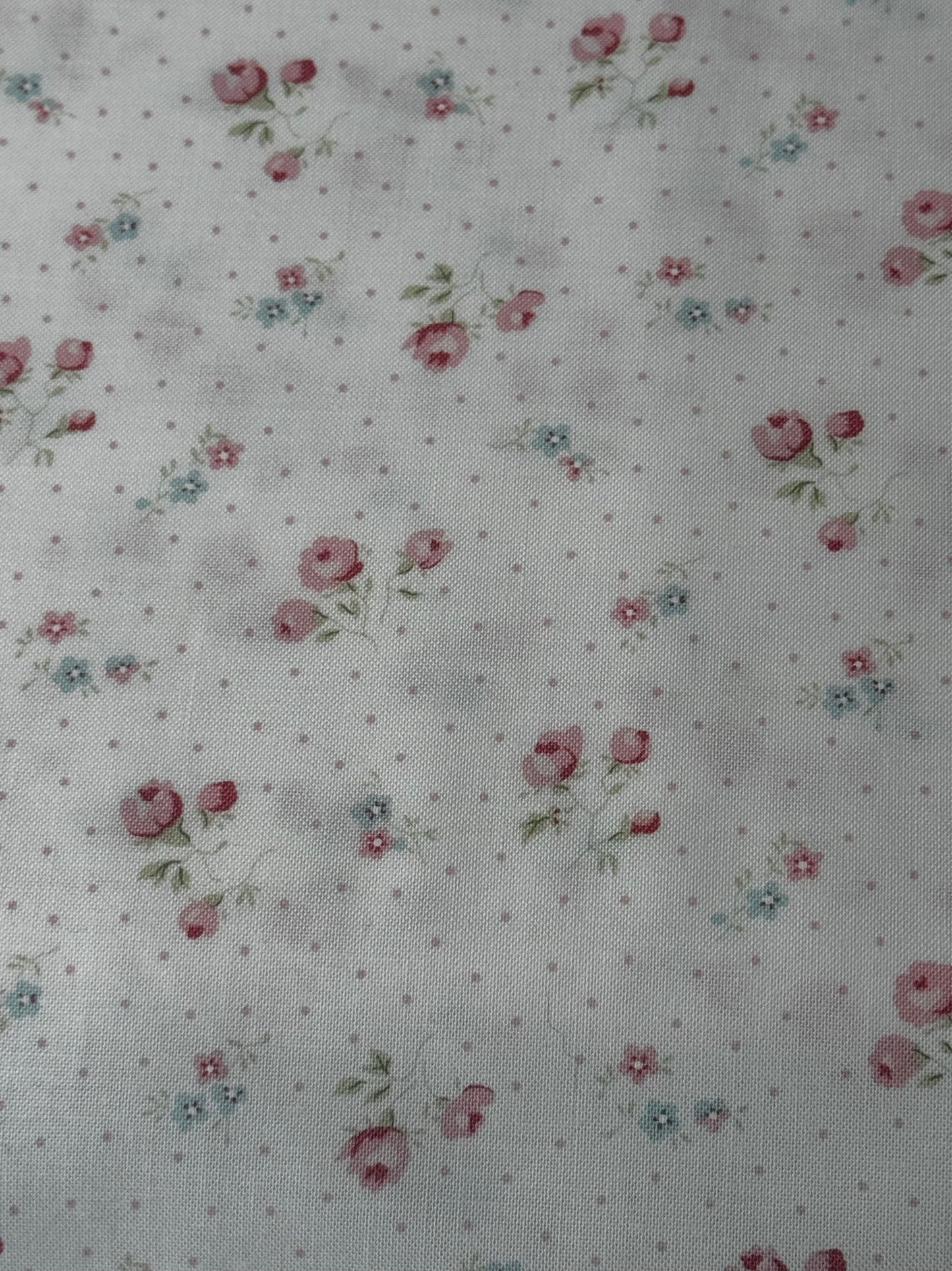 Small Roses and Forget me Nots Linen White - Abide by Brenda Riddle for Moda