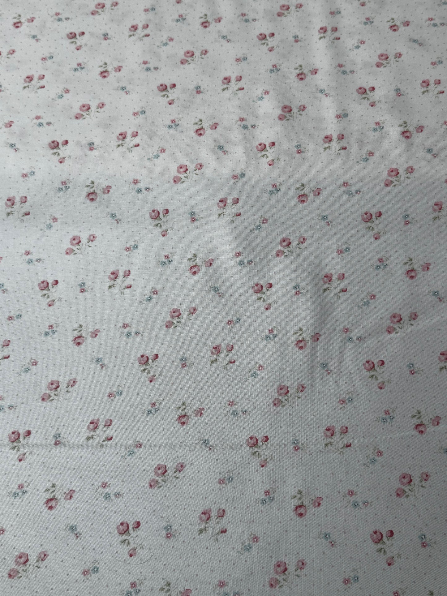 Small Roses and Forget me Nots Linen White - Abide by Brenda Riddle for Moda