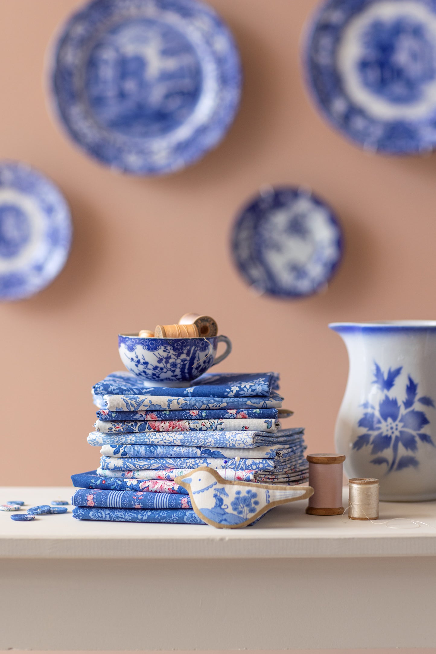Something Blue Fat Quarter Bundle - 10 fabrics in Dark, 21 x 19in