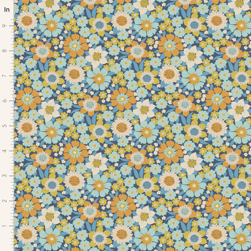 Wallflower Fat Quarter Bundle Blue - 5 fabrics, 20 x 22in