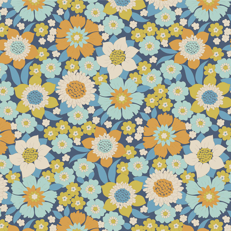 Wallflower Fat Quarter Bundle Blue - 5 fabrics, 20 x 22in