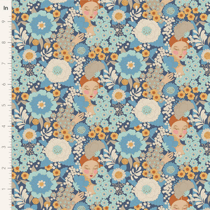Wallflower Fat Quarter Bundle Blue - 5 fabrics, 20 x 22in