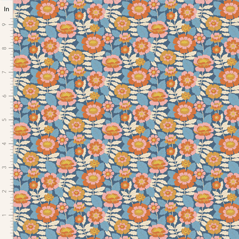 Wallflower Fat Quarter Bundle Blue - 5 fabrics, 20 x 22in