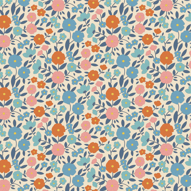Wallflower Fat Quarter Bundle Blue - 5 fabrics, 20 x 22in