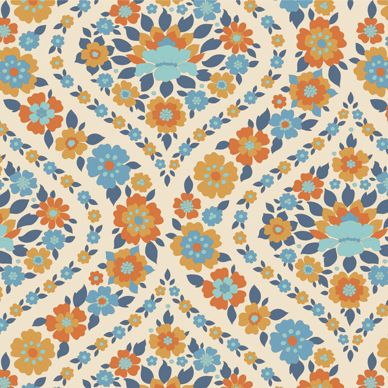 Wallflower Fat Quarter Bundle Blue - 5 fabrics, 20 x 22in