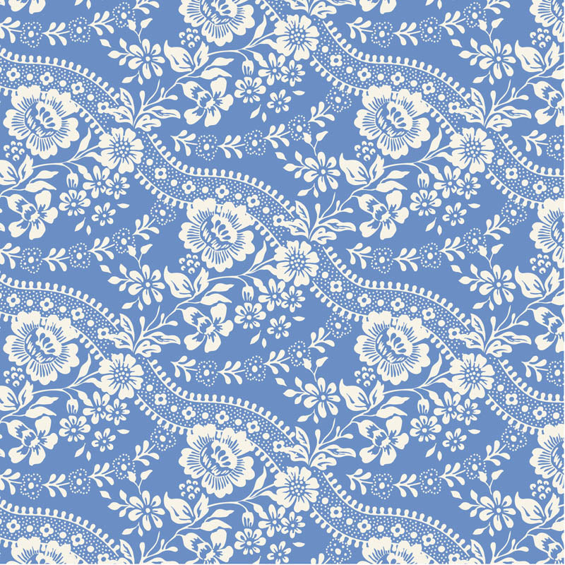 Something Blue Fat Quarter Bundle - 12 fabrics in Blenders, Borders, labels and ornaments, 21 x 19in