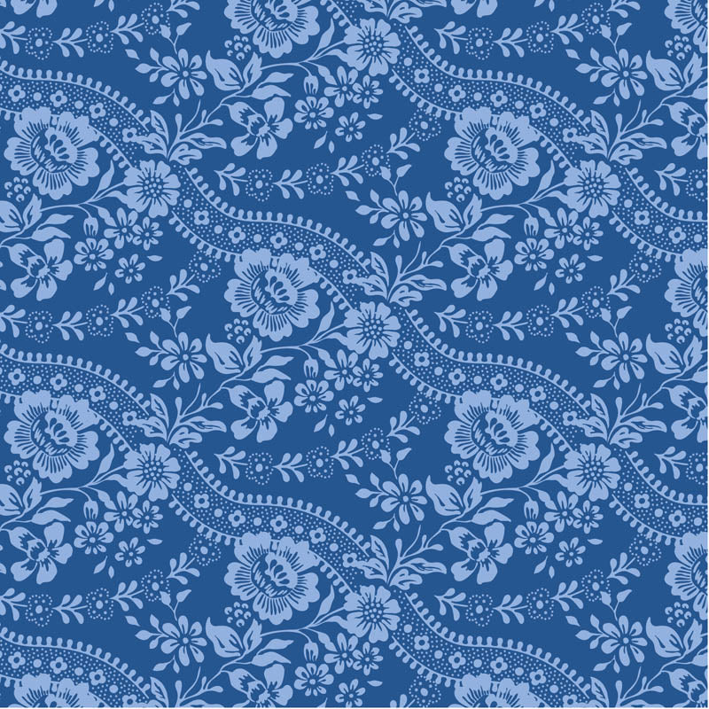 Something Blue Fat Quarter Bundle - 12 fabrics in Blenders, Borders, labels and ornaments, 21 x 19in