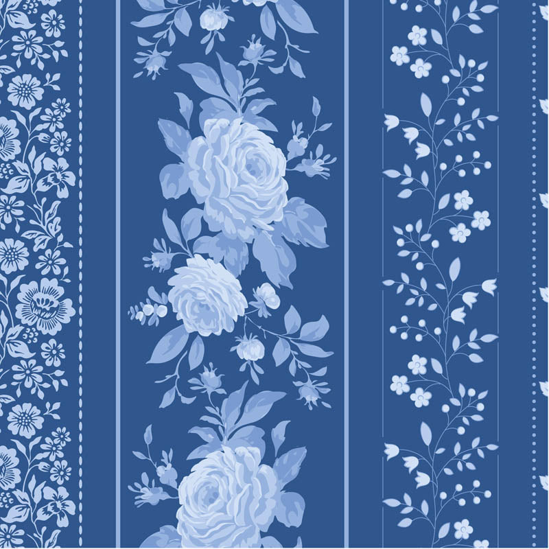 Something Blue Fat Quarter Bundle - 12 fabrics in Blenders, Borders, labels and ornaments, 21 x 19in