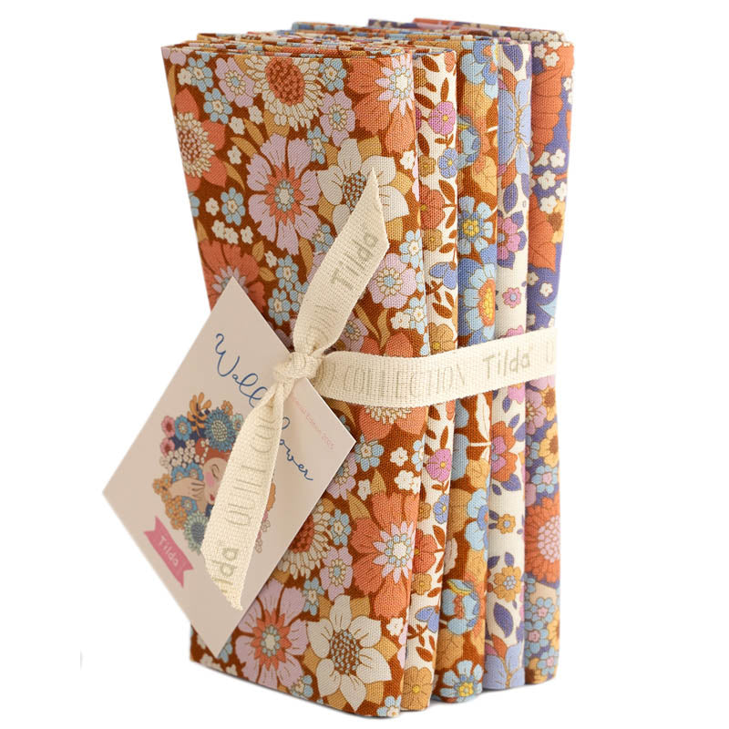 Wallflower Fat Quarter Bundle Caramel/Thistle - 5 fabrics, 20 x 22in