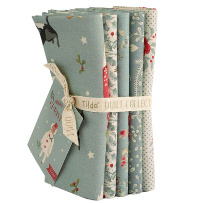 Merry Little Christmas Fat Quarter Bundle - 5 fabrics in Duck Egg, 20 x 22in