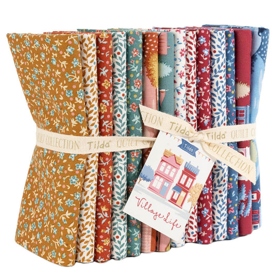 Village Life Fat Quarter Bundle -14 fabrics Blenders and Extras, 21 x 19in