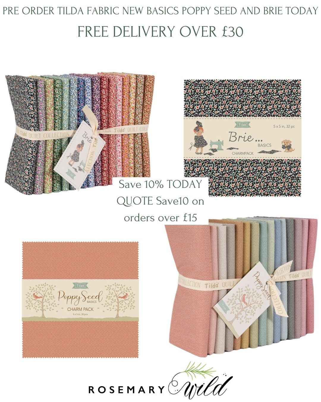 Brie Fat Quarter Bundle - 16 fabrics, 21 x 19in